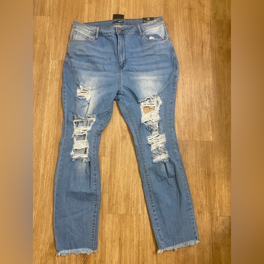 Fashion Nova Light Blue Distressed Skinny Jeans